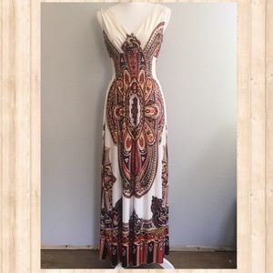 MILANO Boho Maxi Dress Size S Ivory brown
